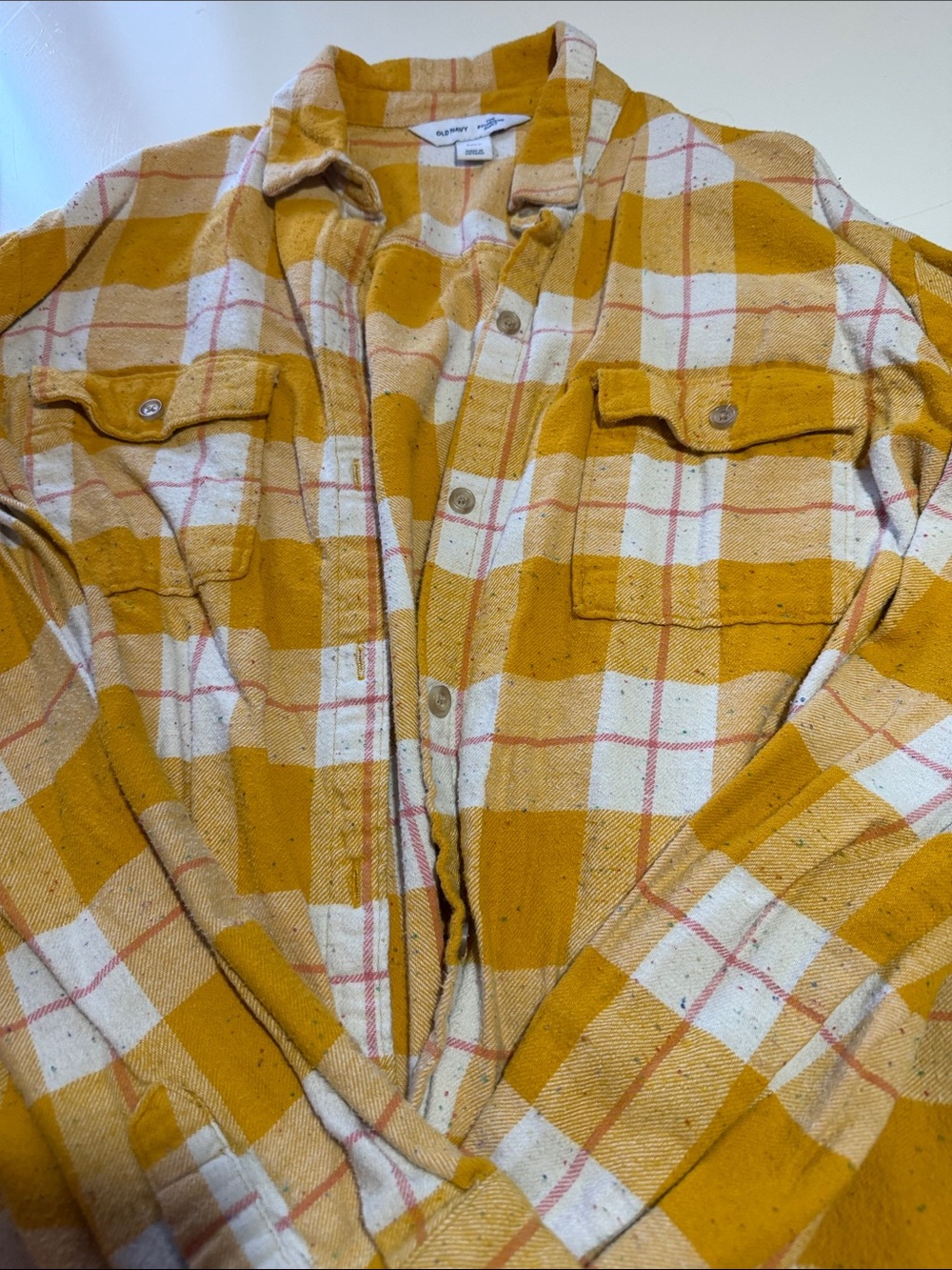 Old Navy Mustard Yellow and Cream Plaid Button-Down Shirt